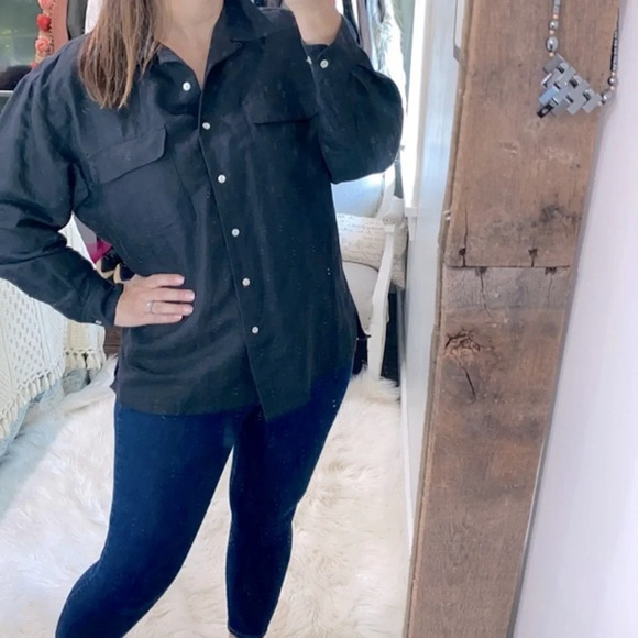 Vintage linen blend button down black shirt size XLarge - Picture 1 of 8